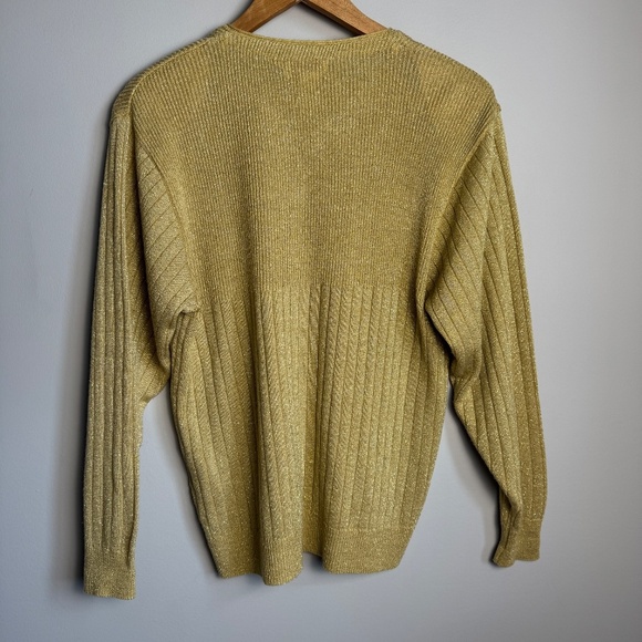 Fairset Petite Vintage Golden Metallic Ribbed Button Up V-Neck Sweater Size LP - Picture 7 of 15